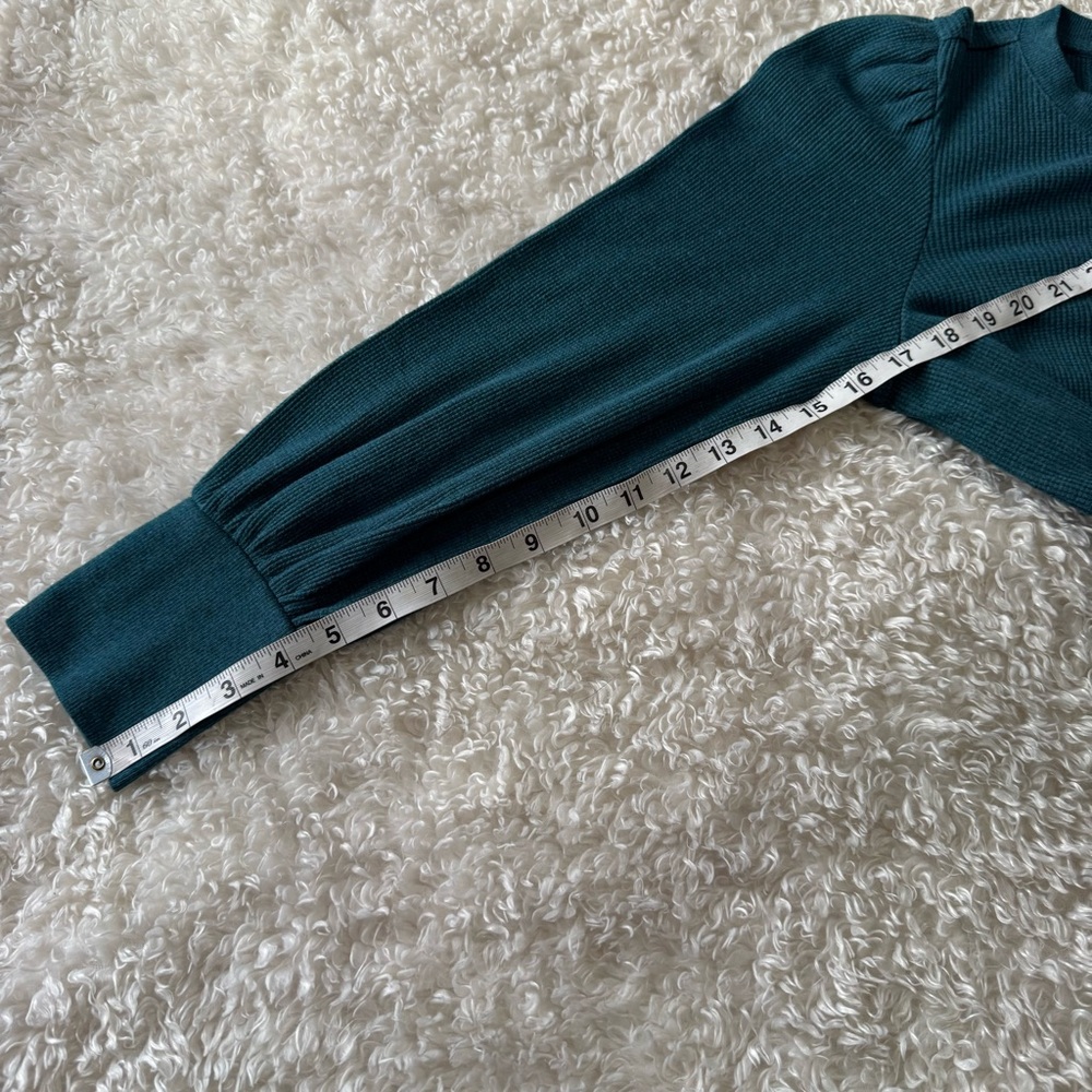 J. Jill Buttoned-Cuff Waffle Top in Dark Sea Heather Teal Size Medium Petite NEW - Picture 7 of 11